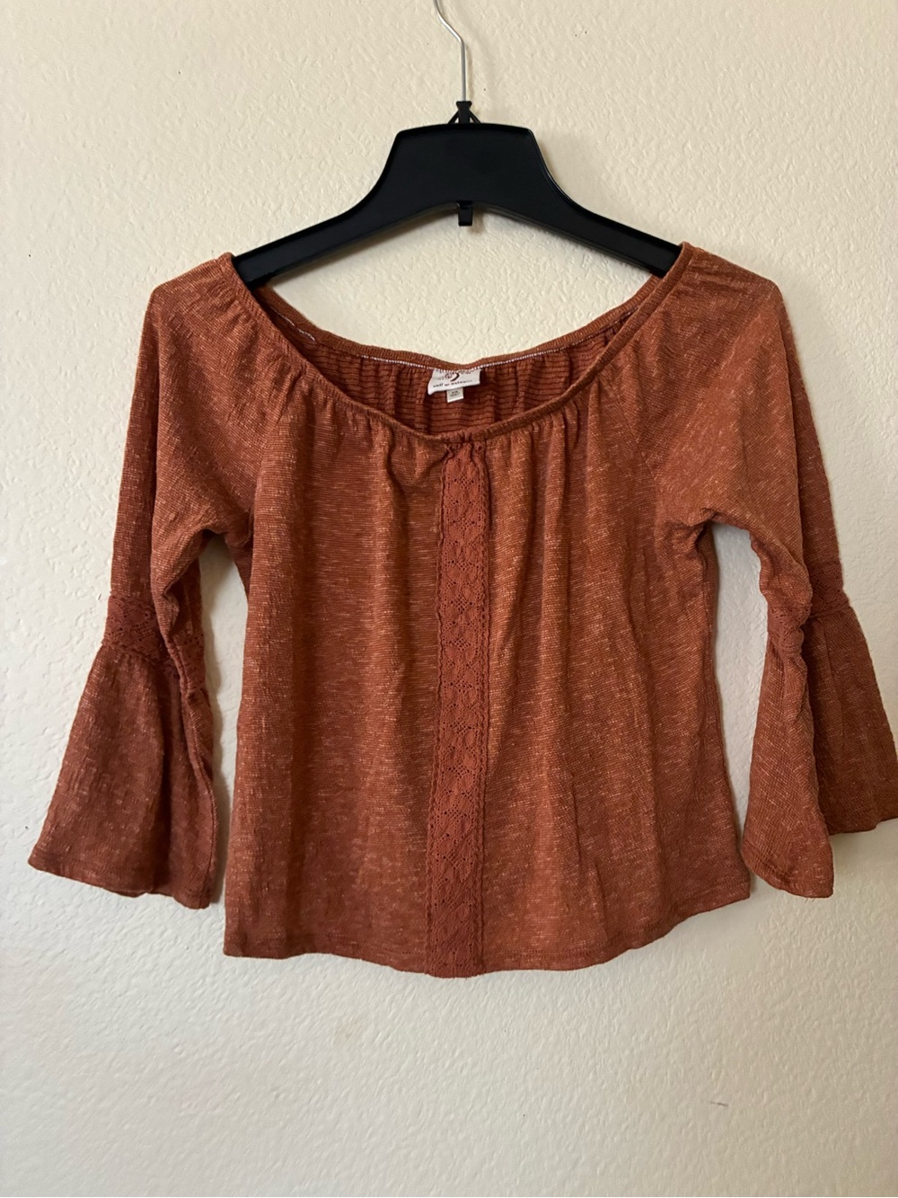 Self Esteem Burnt Orange Bell-Sleeve Peasant Blouse